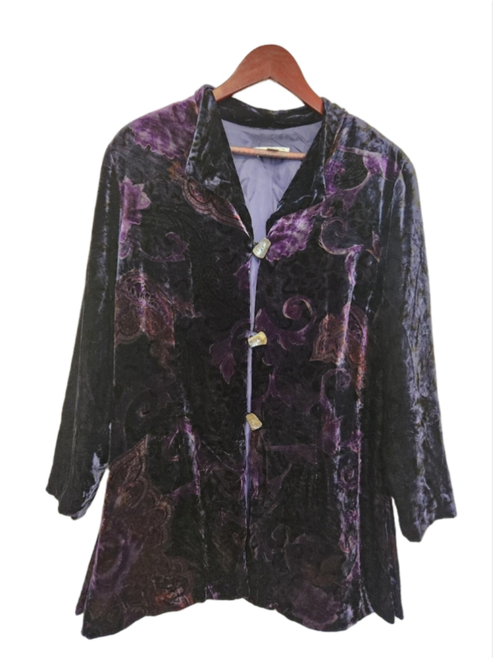 Coldwater Creek Velvet Paisley Blazer Jacket, Purple and Black size PLX